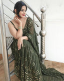 Mehendi Color Georgette Saree image 2
