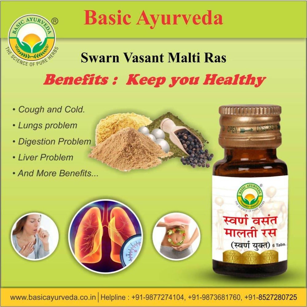 Basic Ayurveda Swarn Vasant Malti Ras (With Gold) Tablets - 30 Tablets image 2
