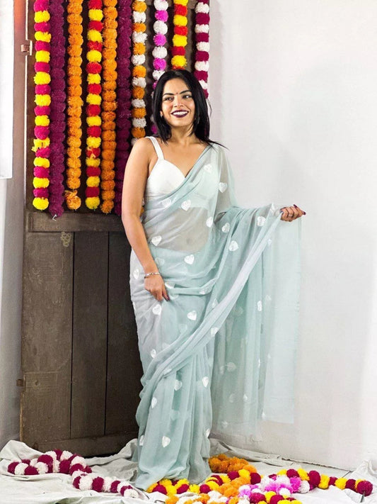 Faux Georgette Saree With Unstitched Blouse image 1