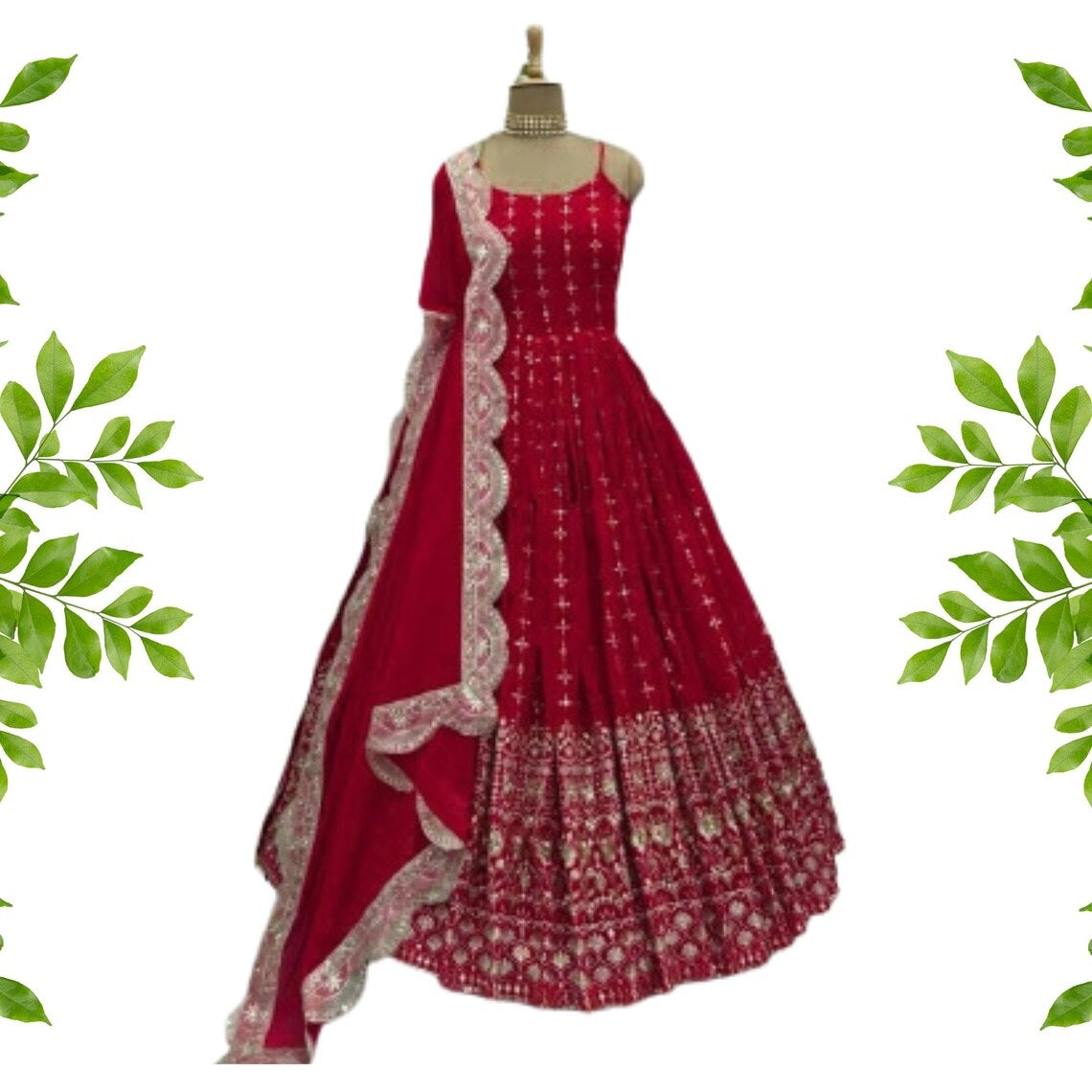 Faux Georgette Embroider With 5 MM Sequence Work Long Gown Dresses & Dupatta image 1