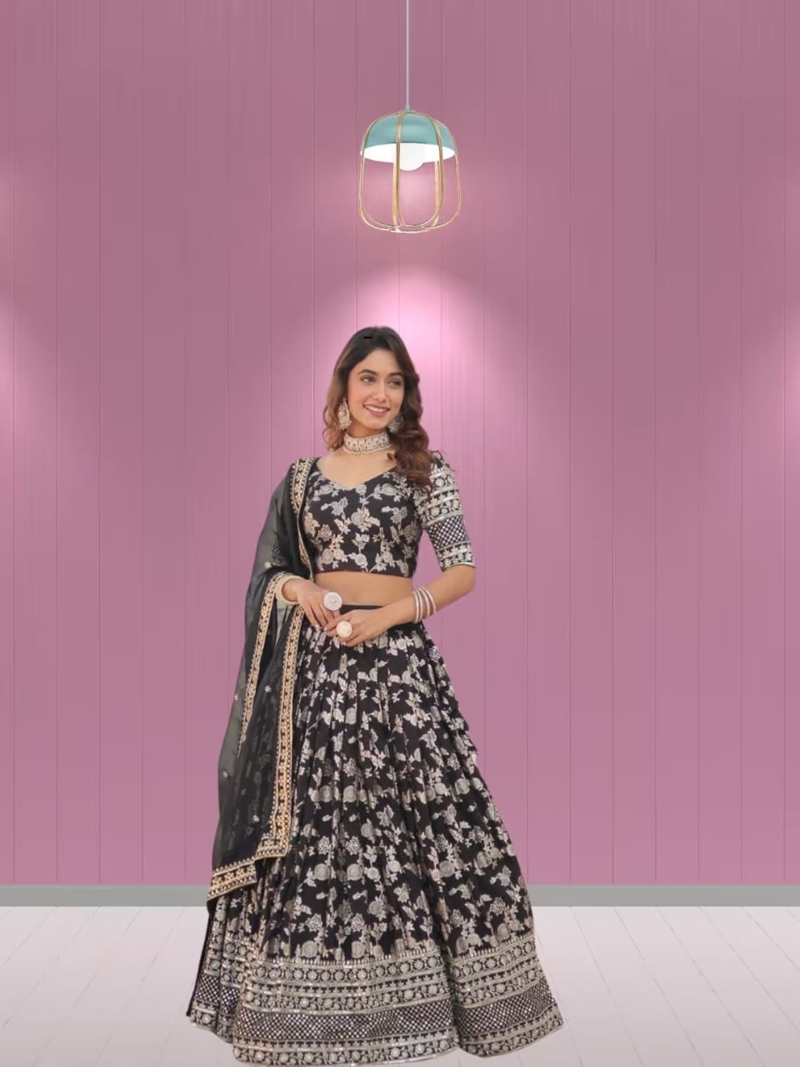 Pure Viscose Jacquard With Embroidery Sequins work Lehenga Choli Dupatta image 1