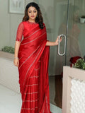 Women's Heavy Rangoli Silk saree with Embroidery Thread Work On Blouse Piece image 1