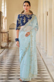 Soft Georgette Embroidery Cut Work Saree With Blouse image 1