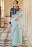 Soft Georgette Embroidery Cut Work Saree With Blouse image 1