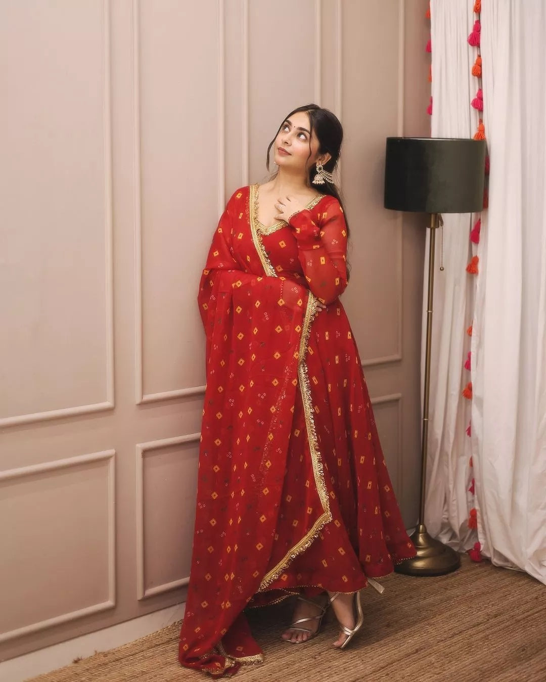 Faux Georgette Long Anarkali Gown Bottom & Dupatta image 1