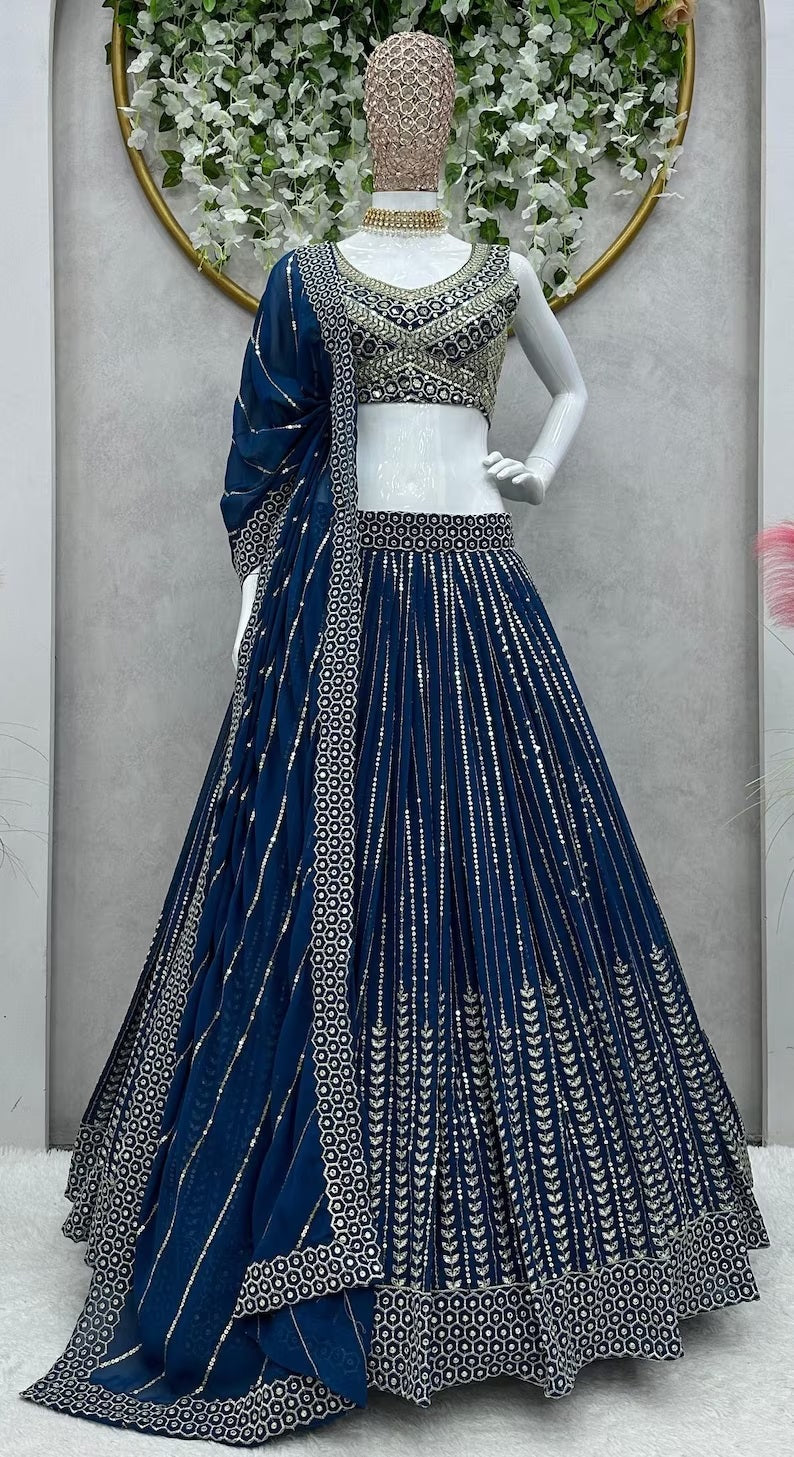 Blue Fox Georgette Sequence Work Lehenga image 1