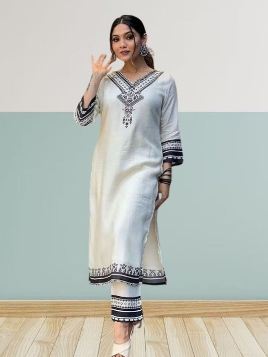 White Muslin With Digital Print Salwar Kameez image 1