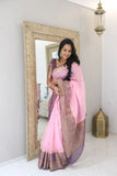 Indian Beautiful Linen With Contrast Border Saree image 1