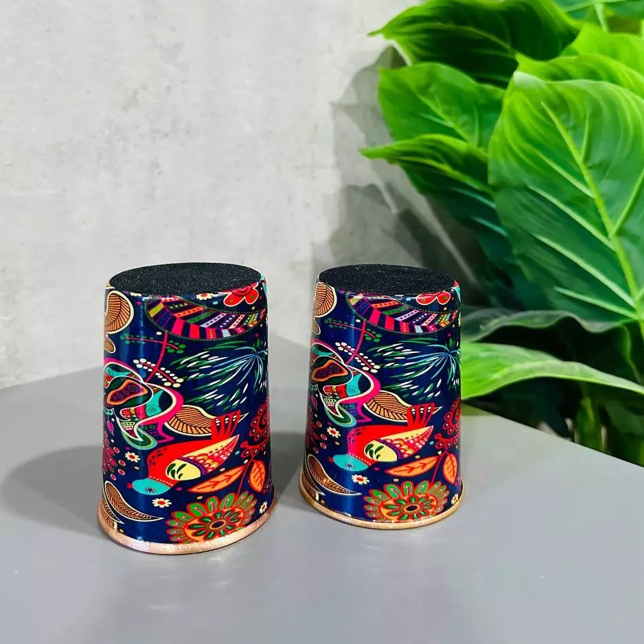 Copper Meenakari Printed Water Glass - 300ml -  Pack of 2 image 2