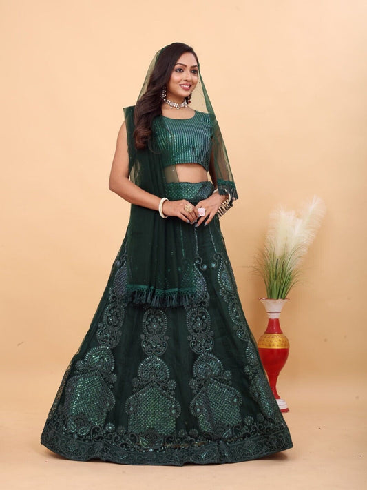 Traditional Semi-Stitched Lehenga Choli With Dupatta Function Wear Net Lengha 15-HR19 image 1