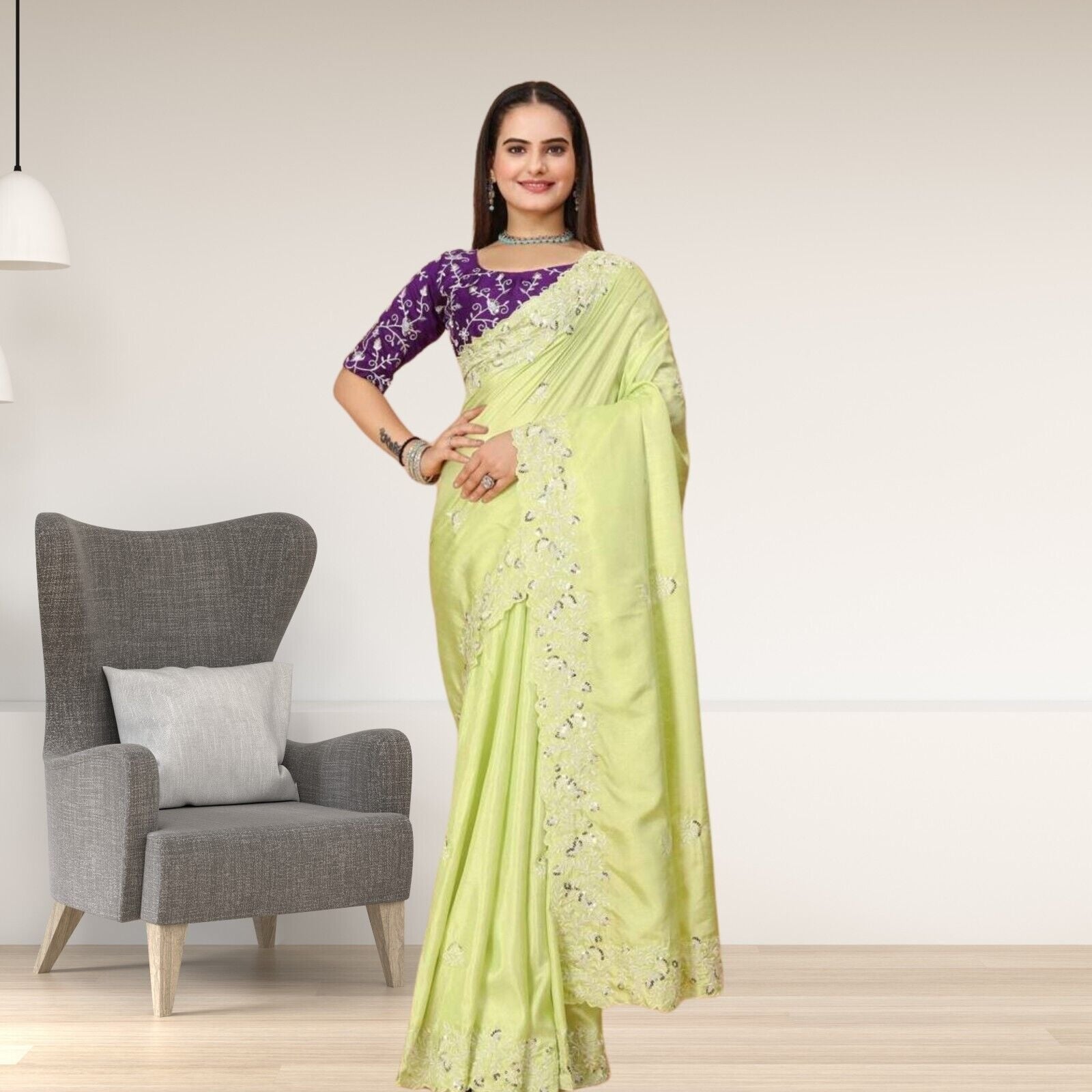 Dolla Silk Embroidery Work Saree image 1
