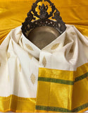 Yellow and White Soft Lichi Silk Saree image 1