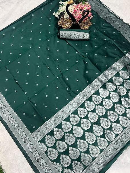 Green Soft Lichi Silk Jacquard Work Saree image 7