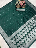 Green Soft Lichi Silk Jacquard Work Saree image 7