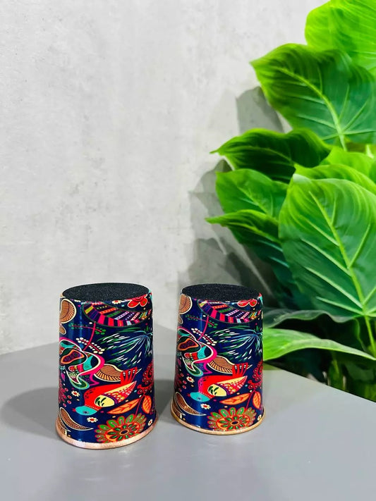 Copper Meenakari Printed Water Glass - 300ml -  Pack of 2 image 1