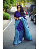 Blue Soft Lichi Silk Saree Heavy Sari image 1