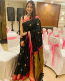 Black Banarsi Soft Silk Saree With Blouse image 4