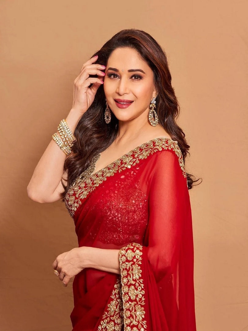 Red Heavy Georgette Sequence Work Saree image 1