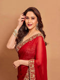 Red Heavy Georgette Sequence Work Saree image 1