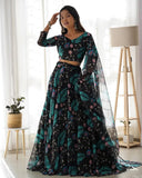 Women's Net Digital Print Lehenga Choli Indian Semi Stitched Lengha Choli 15-QRC13 image 1