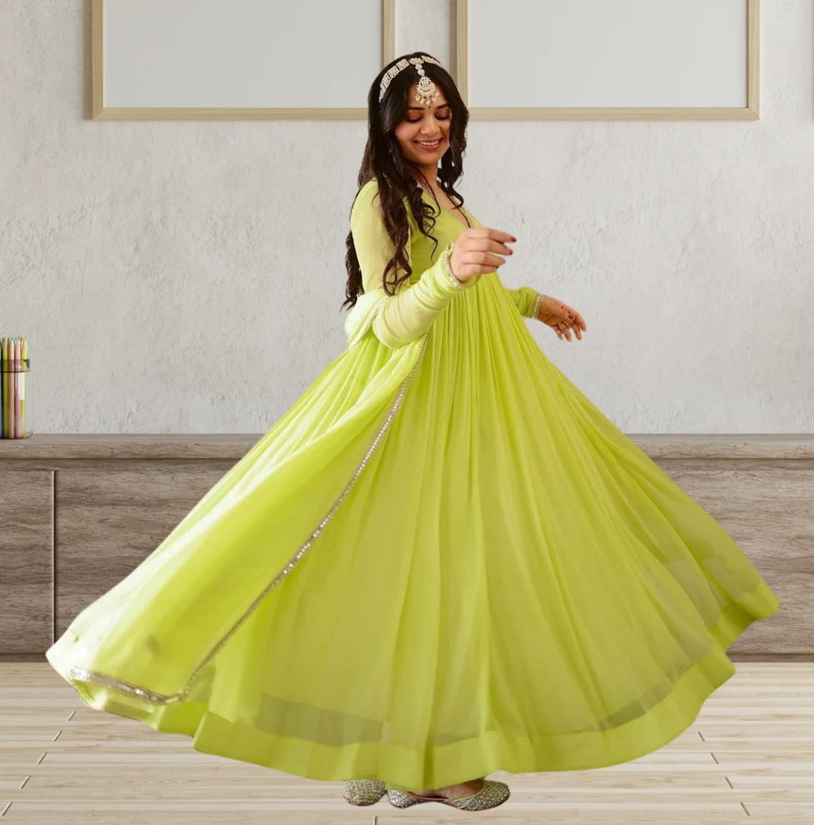 Georgette With Full Sleeves Long Gown Anarkali Dresses image 3