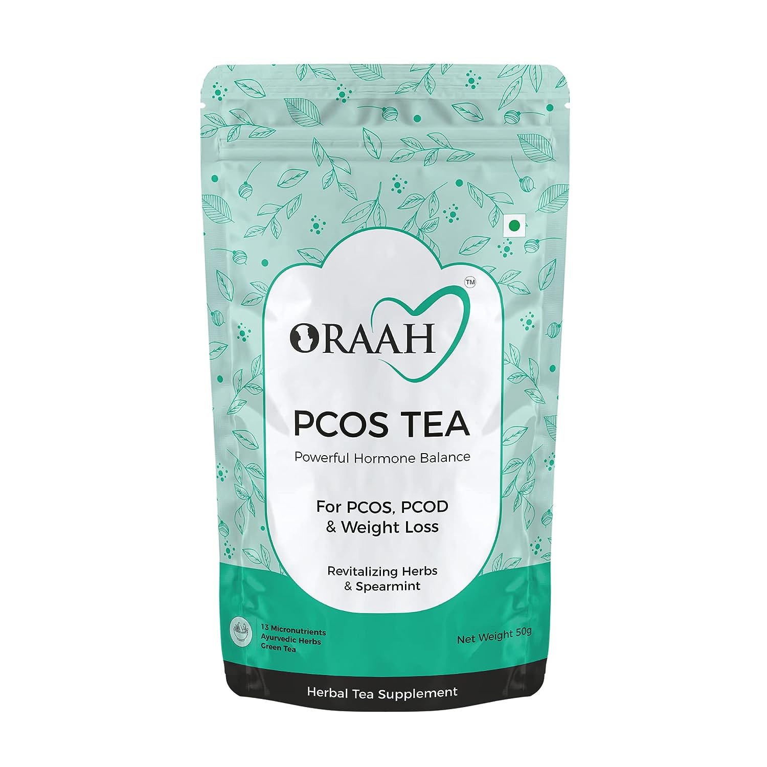 Oraah PCOS PCOD Herbal Tea - Spearmint Flavour - 50 gm - Pouch image 1
