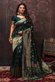 Green Banarsi Soft Silk & Jacquard Border Saree With Blouse image 1