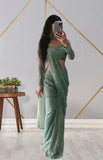 Mint Green Imported Premium Net Ready To Wear Saree image 1