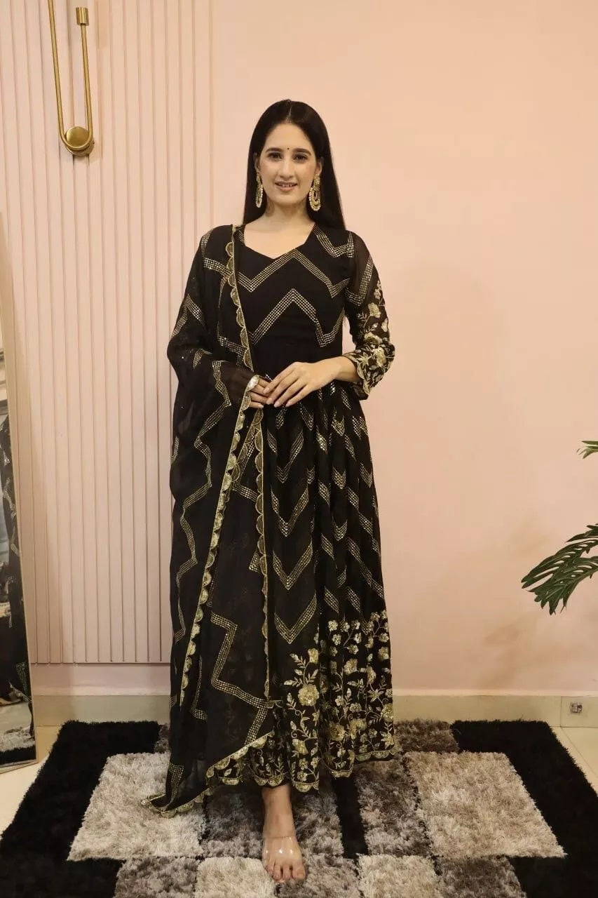 Fox Georgette With Embroidery Work With Full Sleeve Gown Bottom Dupatta image 1