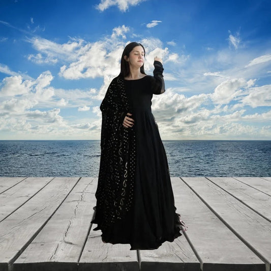 Black Faux Georgette Anarkali Gown Dresses With Dupatta image 1