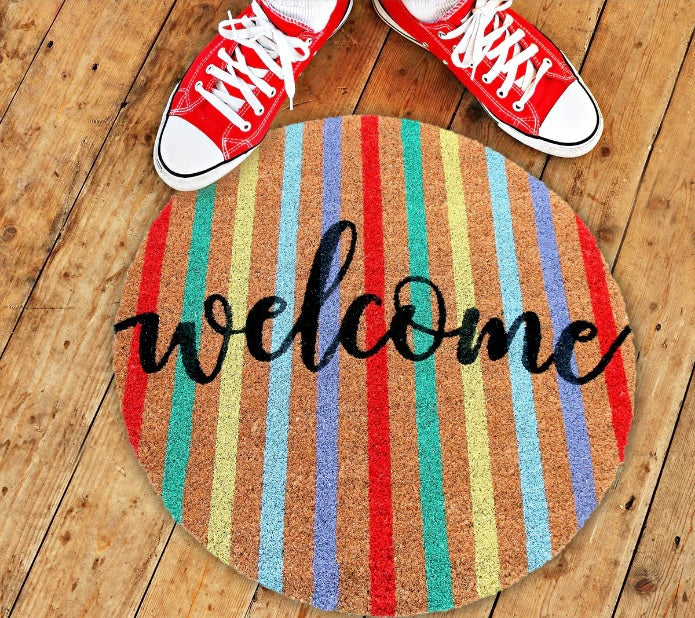Colorful Welcome Printed Round Shaped Natural Coir Entrance Door Mat MR-1 image 1