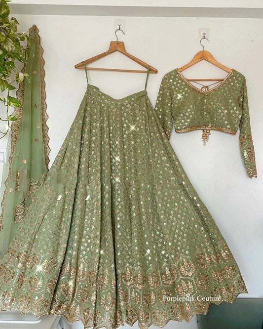 Green Sequence Work Lehenga Wedding Wear image 1