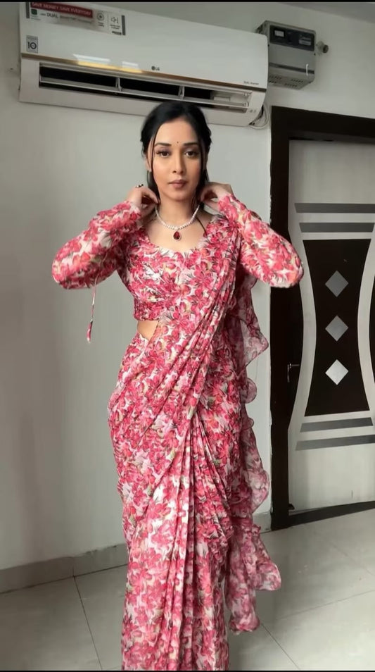 Premium Georgette Ready To Wear Saree With Blouse image 1