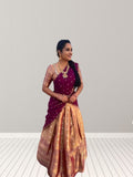 Kanjivaram Silk Saree Lehenga Blouse Dupatta, image 1