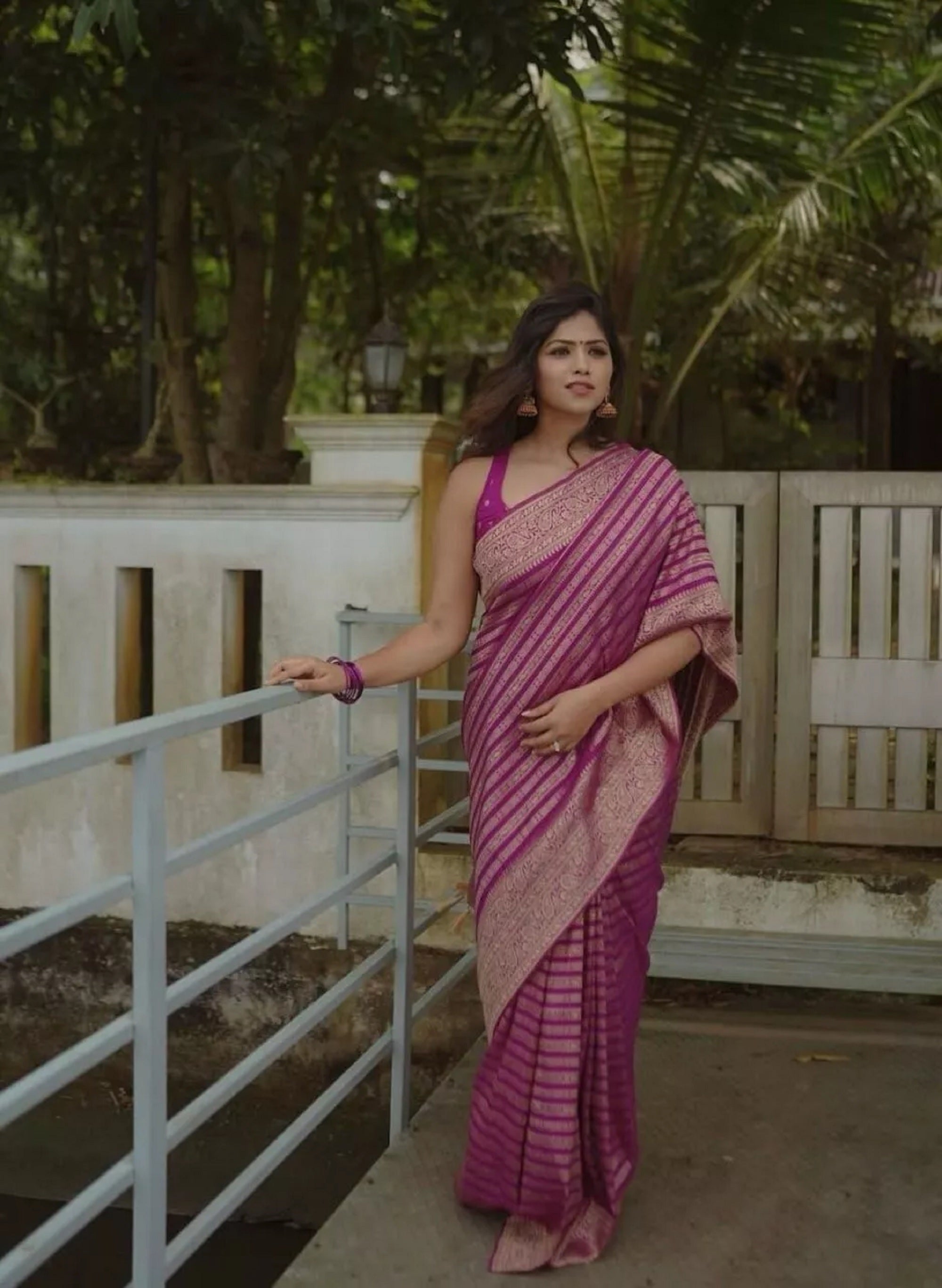 Banarsi Soft Silk Saree With Blouse image 1