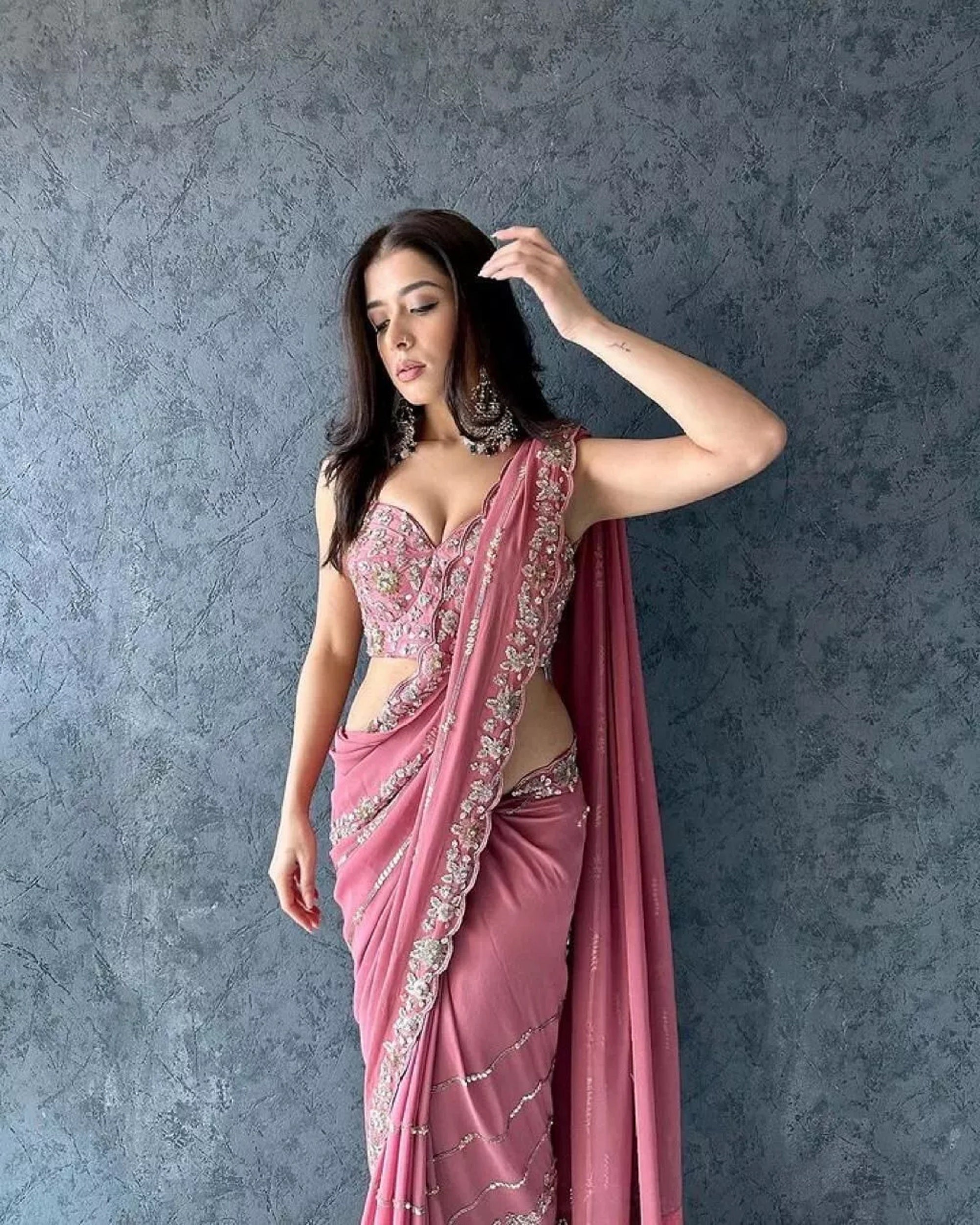 Soft Georgette Bollywood Party Saree With Blouse image 1