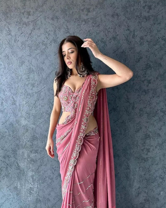 Soft Georgette Bollywood Party Saree With Blouse image 1