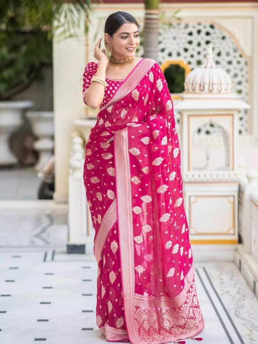 Rani Banarasi Soft Silk Saree With Unstitched Blouse image 1