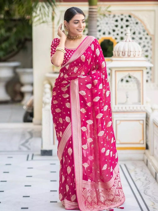 Rani Banarasi Soft Silk Saree With Unstitched Blouse image 1