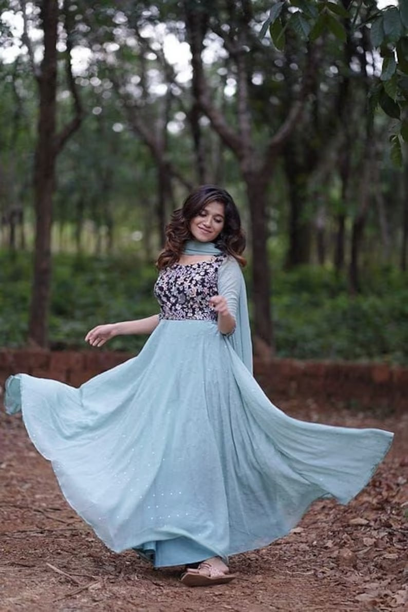 Faux Georgette Embroidery Work Dress With Dupatta image 1