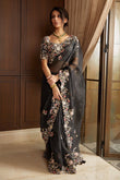 Black Georgette Embroidery Work Saree image 1