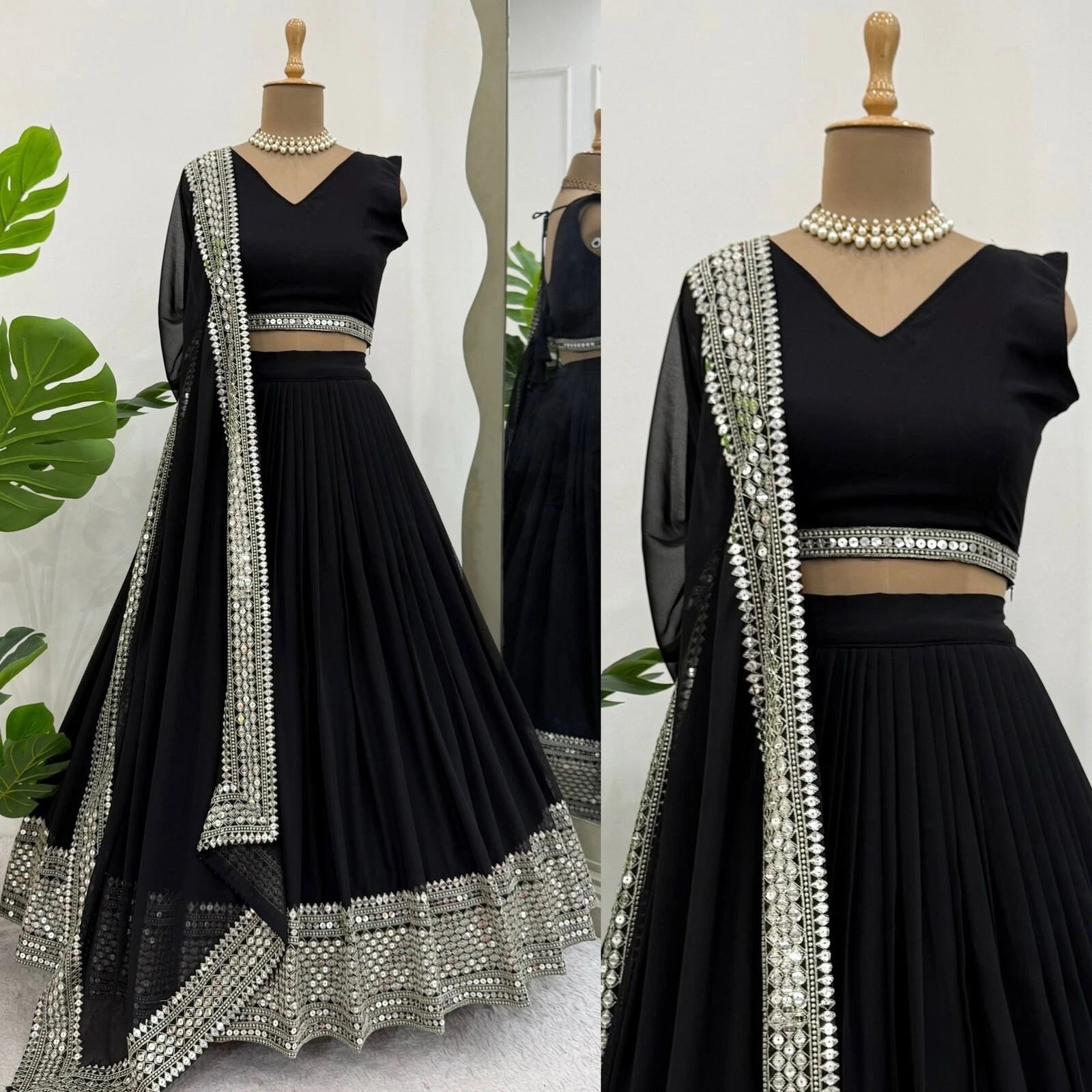 Black American Silk Lehenga Blouse & Dupatta For Women's image 1