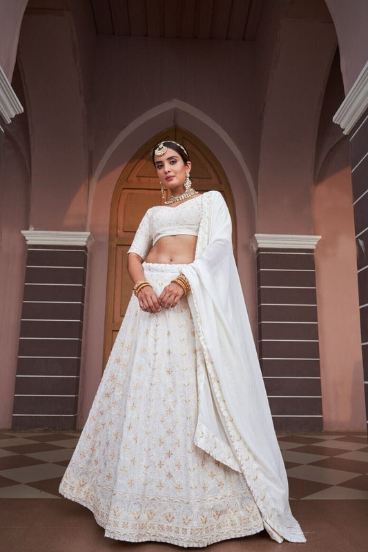 Georgette With Lucknowi Sequence Work Lengha Blouse & Dupatta image 1