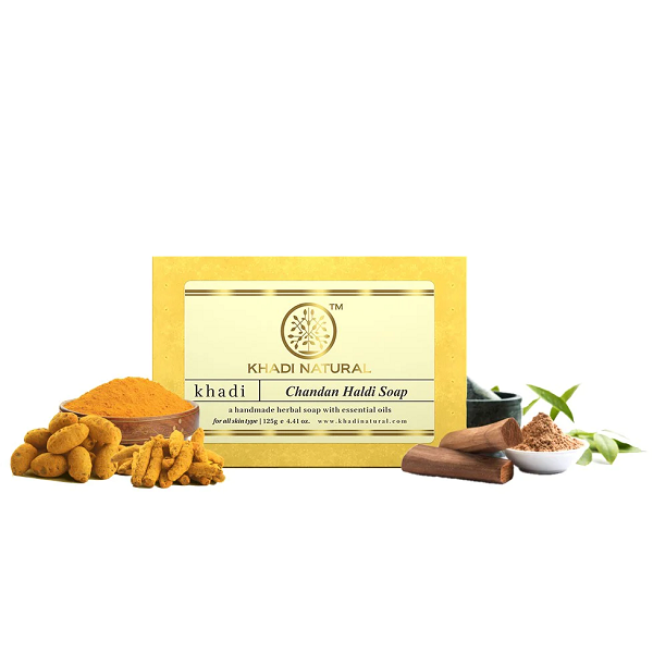 Khadi Natural Chandan Haldi Handmade Herbal Soap, 125 g image 1