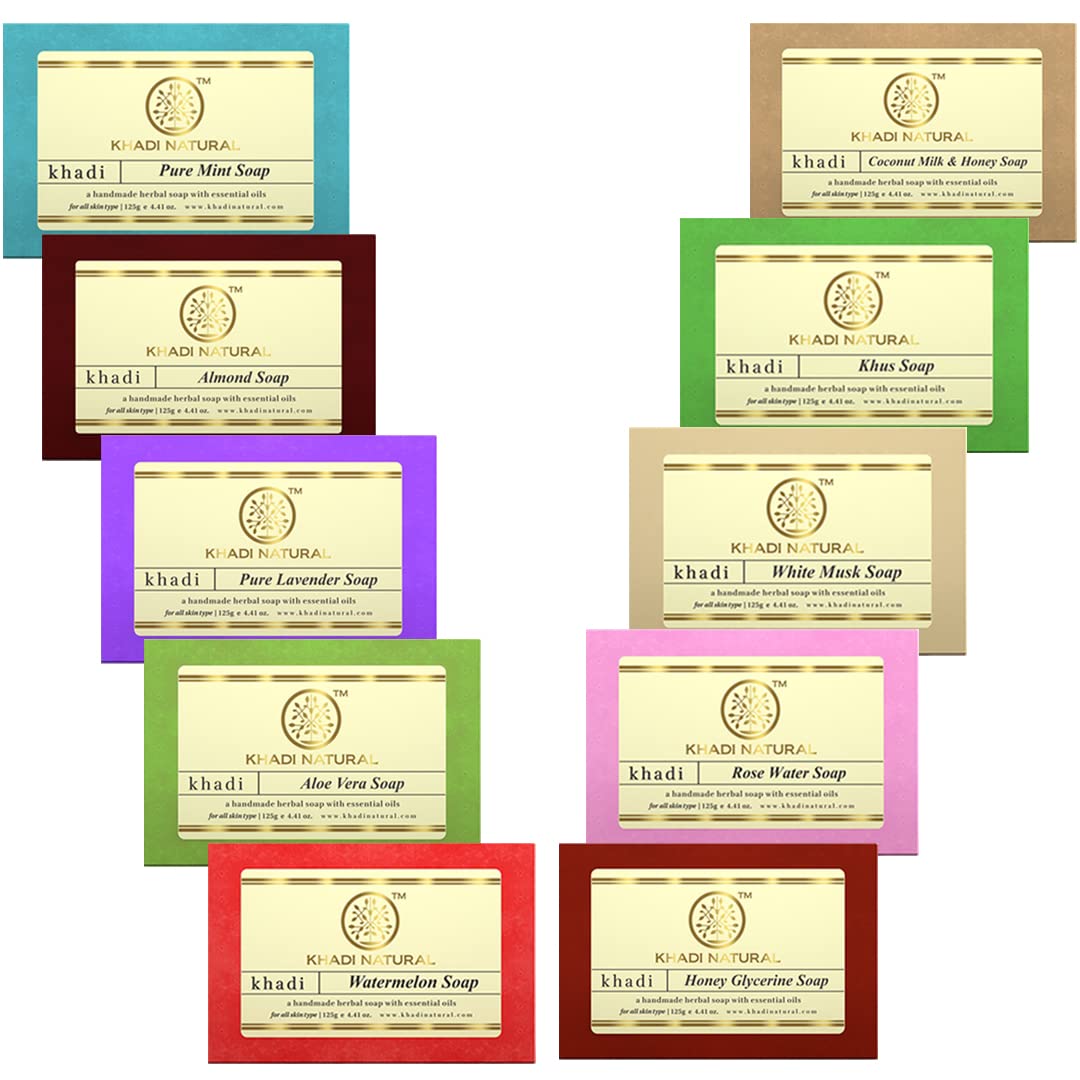 Khadi Natural Handmade Herbal Soap Combo Assorted Natural Soap Gift Set, Enriched With Essential Oils, 125 G (Pack Of 10) image 1