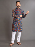 Navy Blue Men's Premium Soft Cotton Foil Print Kurta image 1
