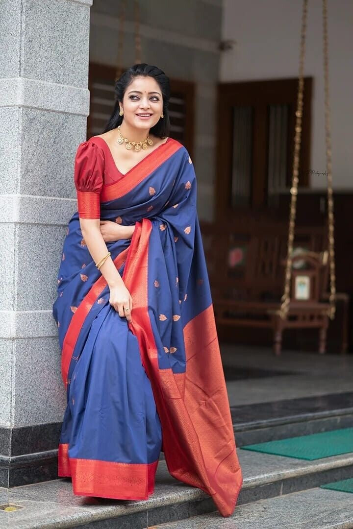Soft Lichi Silk With Beautiful Jacquard Border Saree With Blouse image 1