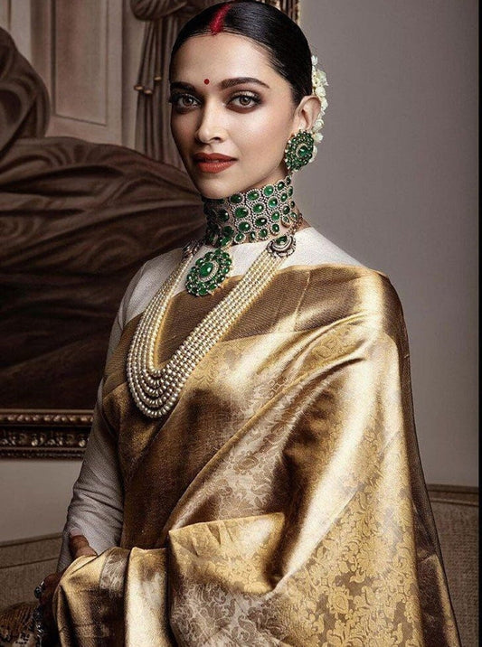 Gold Soft Lichi Silk Saree image 1