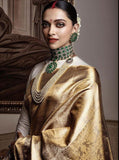Gold Soft Lichi Silk Saree image 1