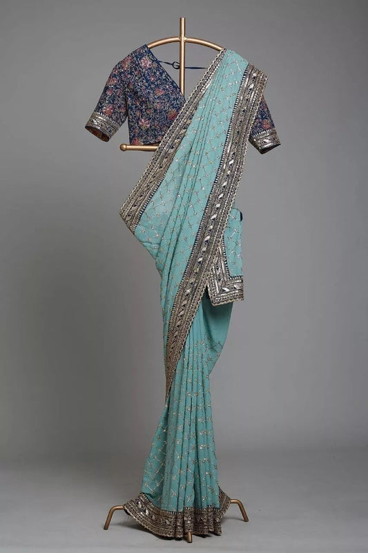 Soft Georgette With Sequence Work Saree & Blouse image 1